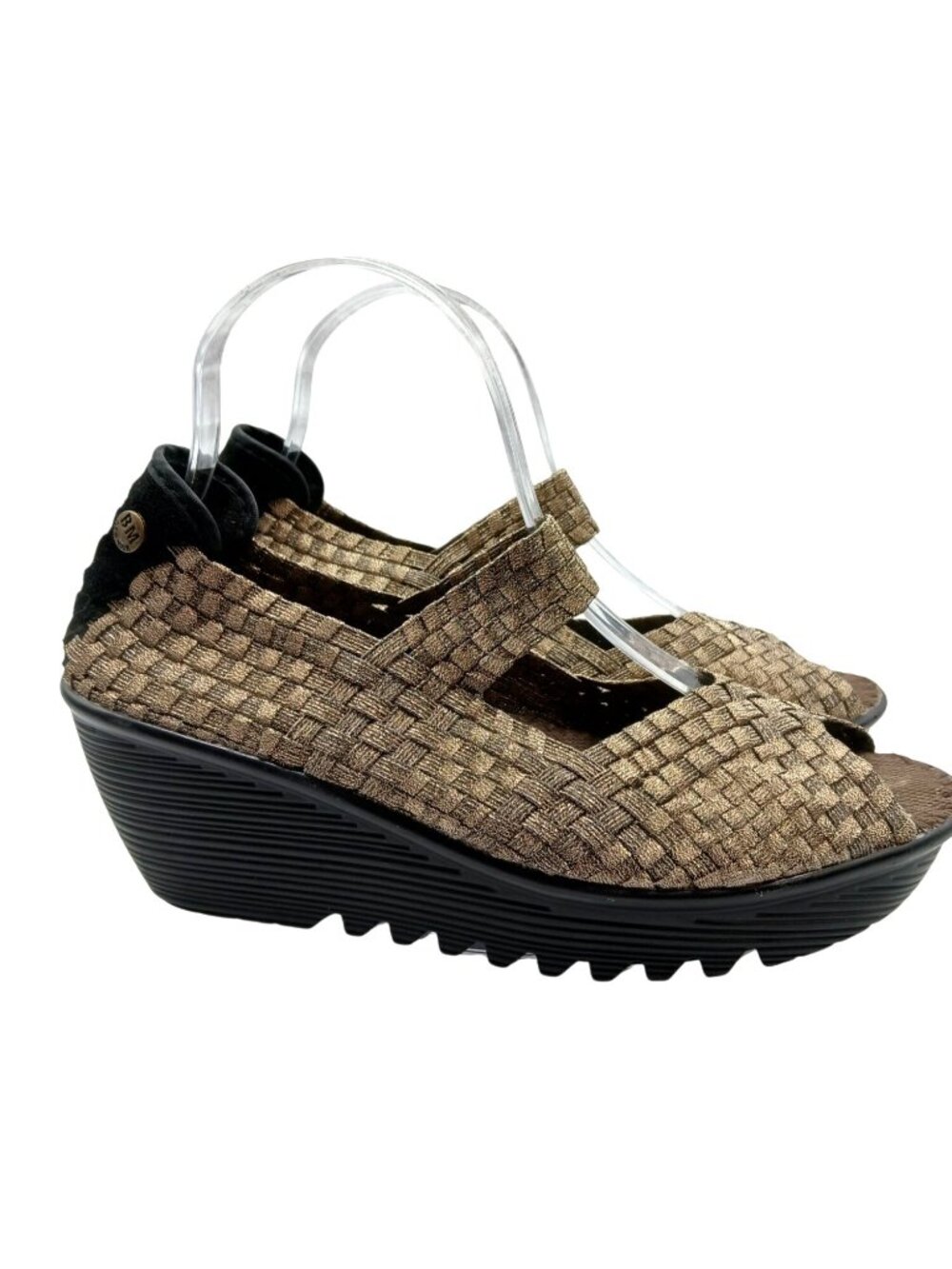 Bernie Mev Womens Halle Woven Mary Jane Shoes Size 40 US 9 Bronze Wedge Stretch